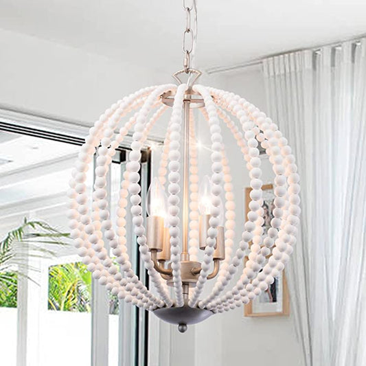 Wooden Beaded Boho Pendant Light