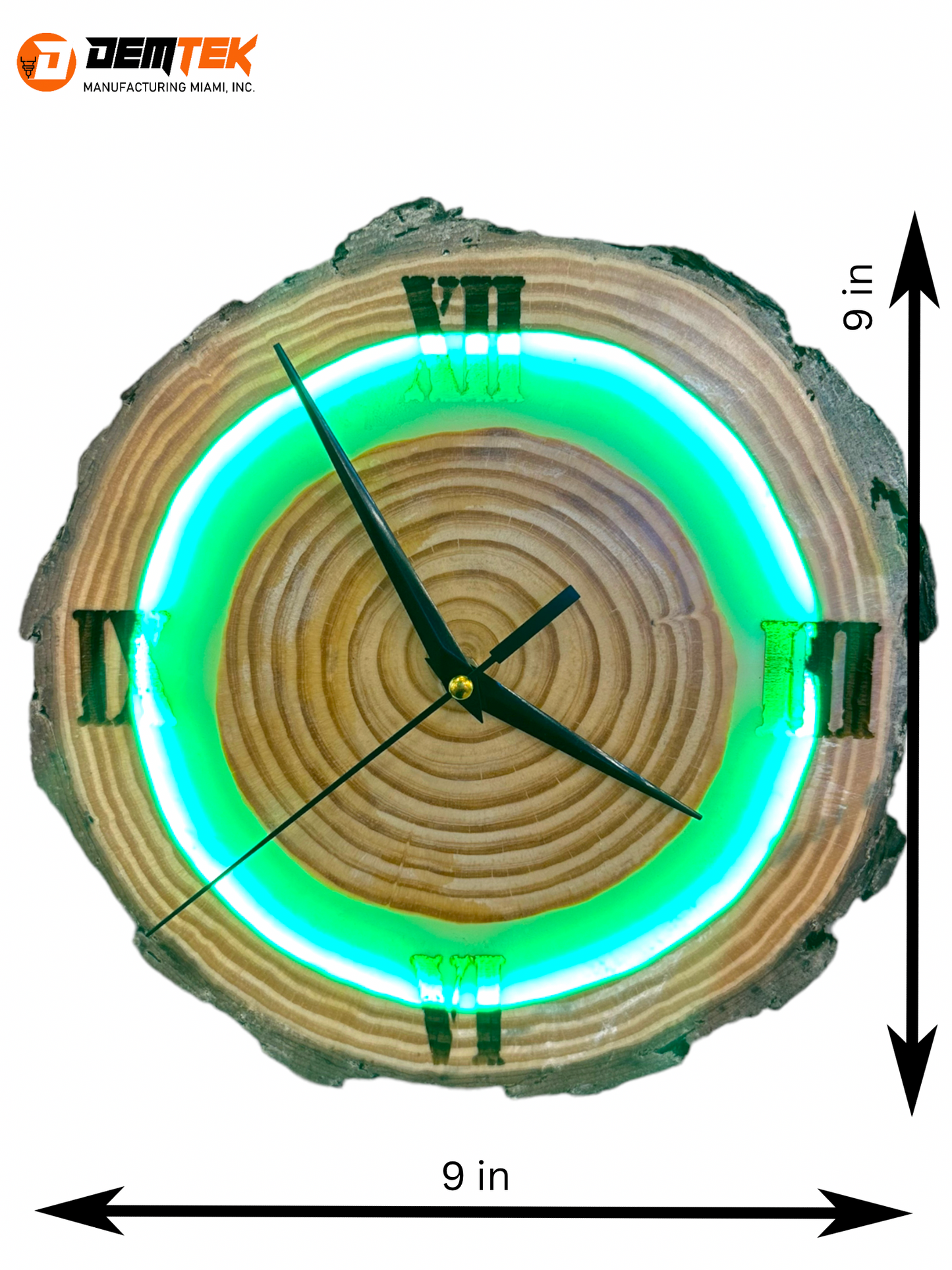 DEMTEK "Neon Green Log" Wooden Clock