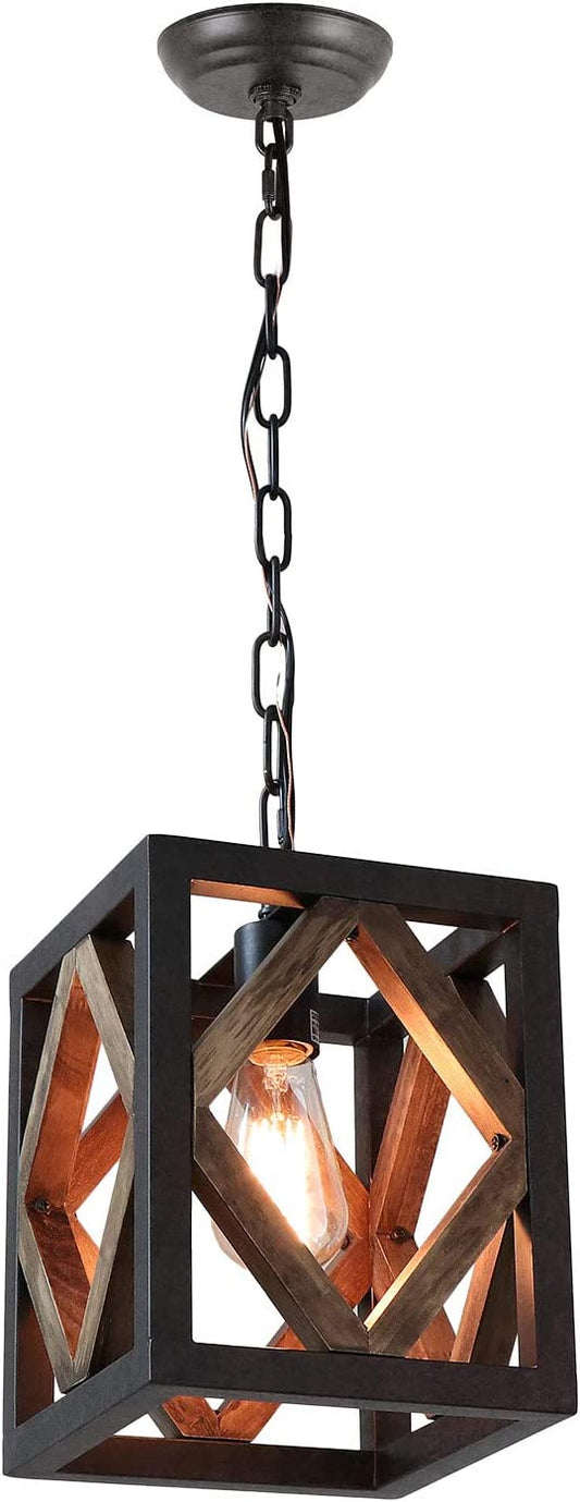 Metal Frame Wooden Farmhouse Rustic Pendant Light