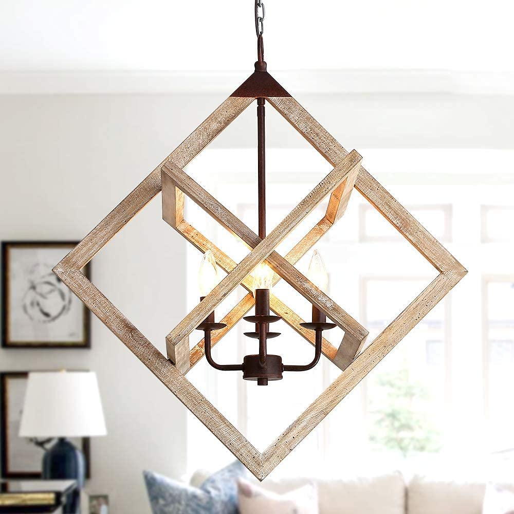 Wooden Farmhouse Square Pendant Light