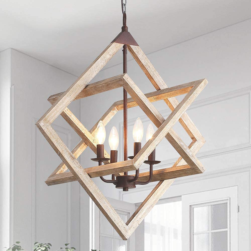 Wooden Farmhouse Square Pendant Light