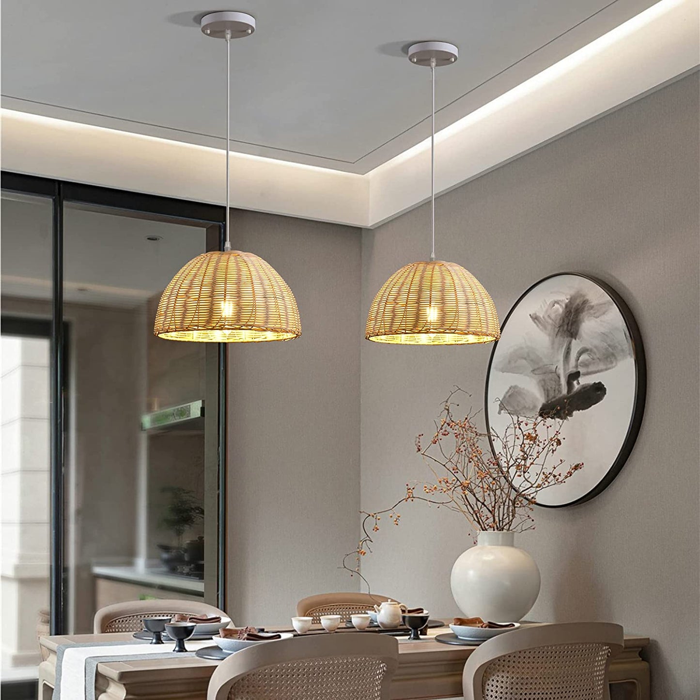 Rattan Woven Wicker Dome Shaped Bamboo Pendant Light