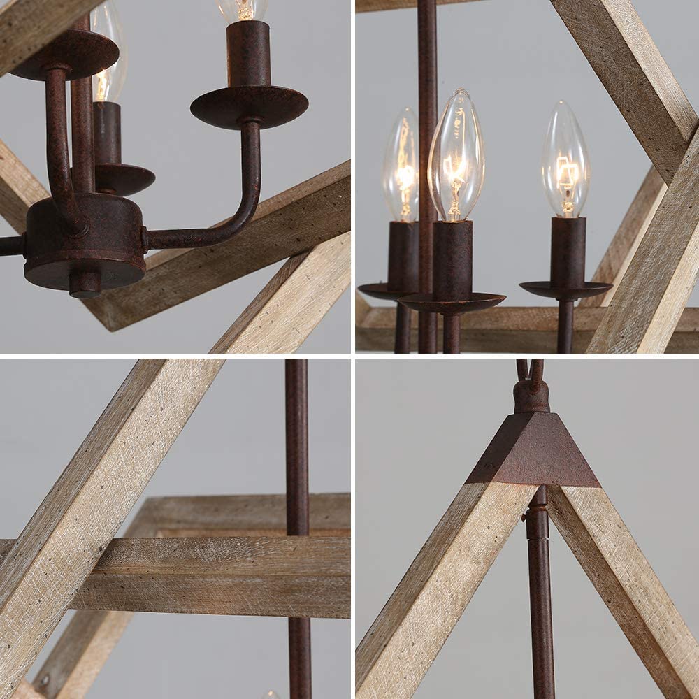 Wooden Farmhouse Square Pendant Light