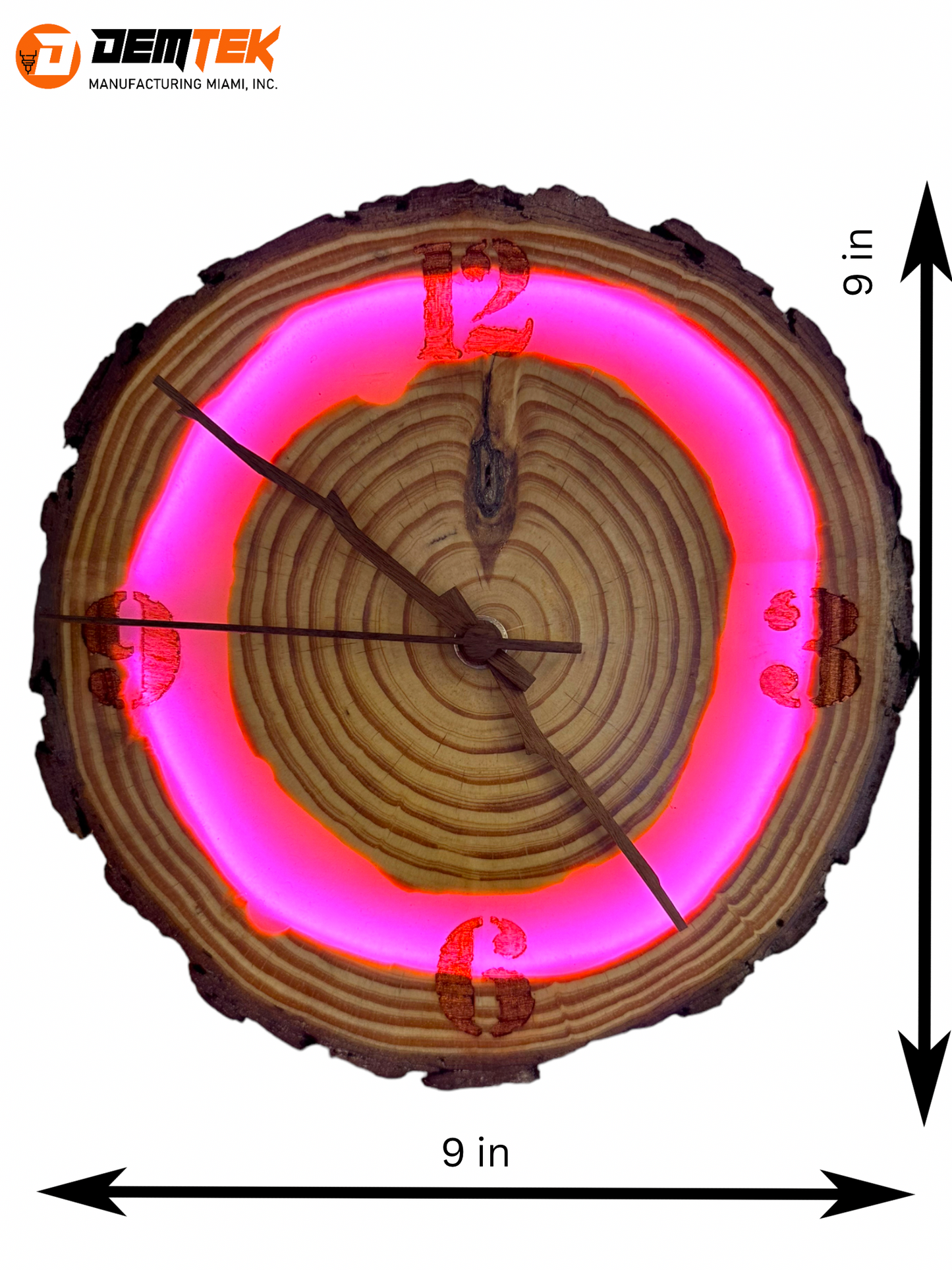 DEMTEK "Neon Pink Log" Wooden Clock