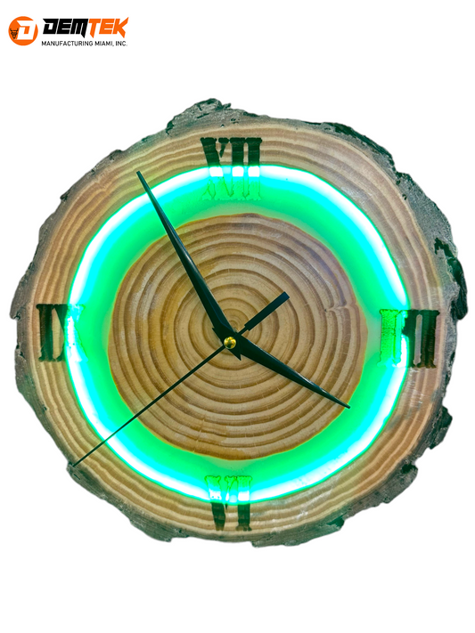 DEMTEK "Neon Green Log" Wooden Clock