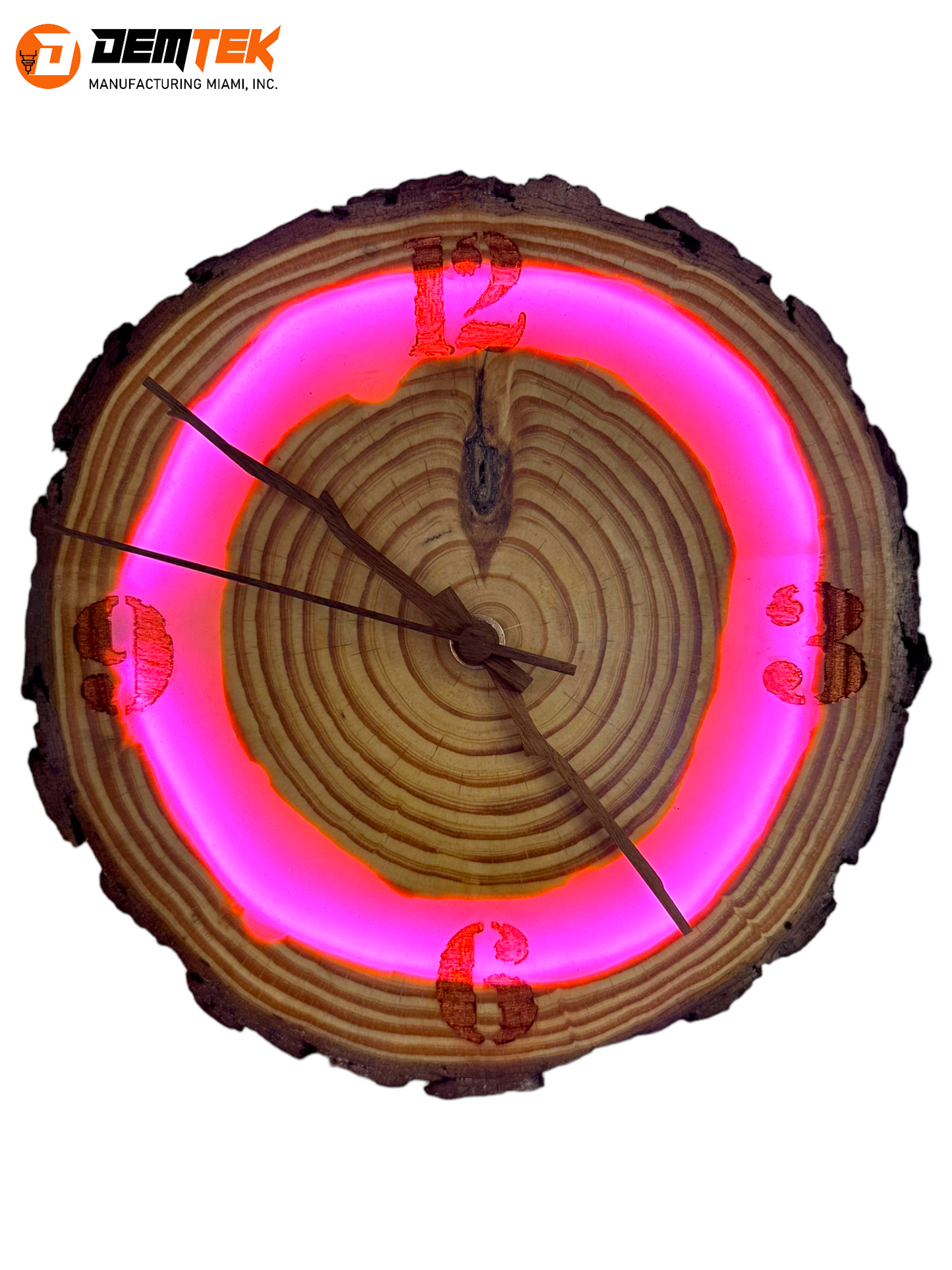 DEMTEK "Neon Pink Log" Wooden Clock