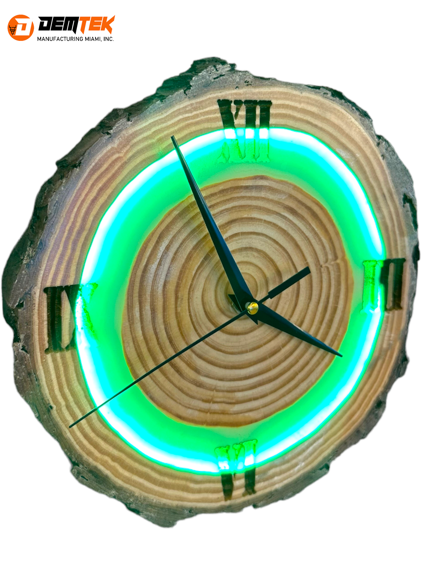 DEMTEK "Neon Green Log" Wooden Clock