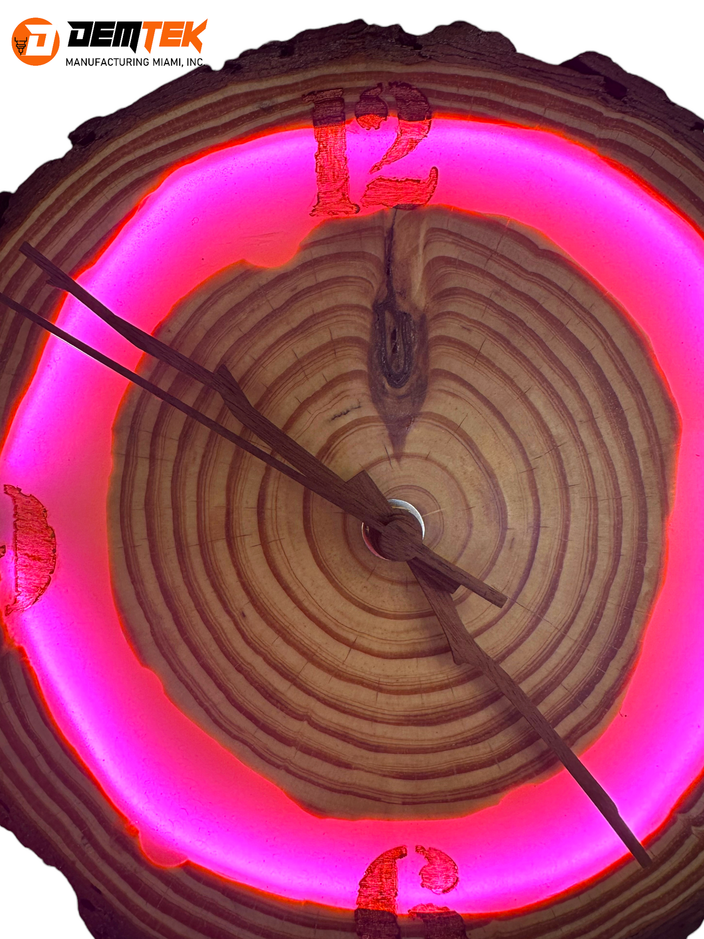 DEMTEK "Neon Pink Log" Wooden Clock