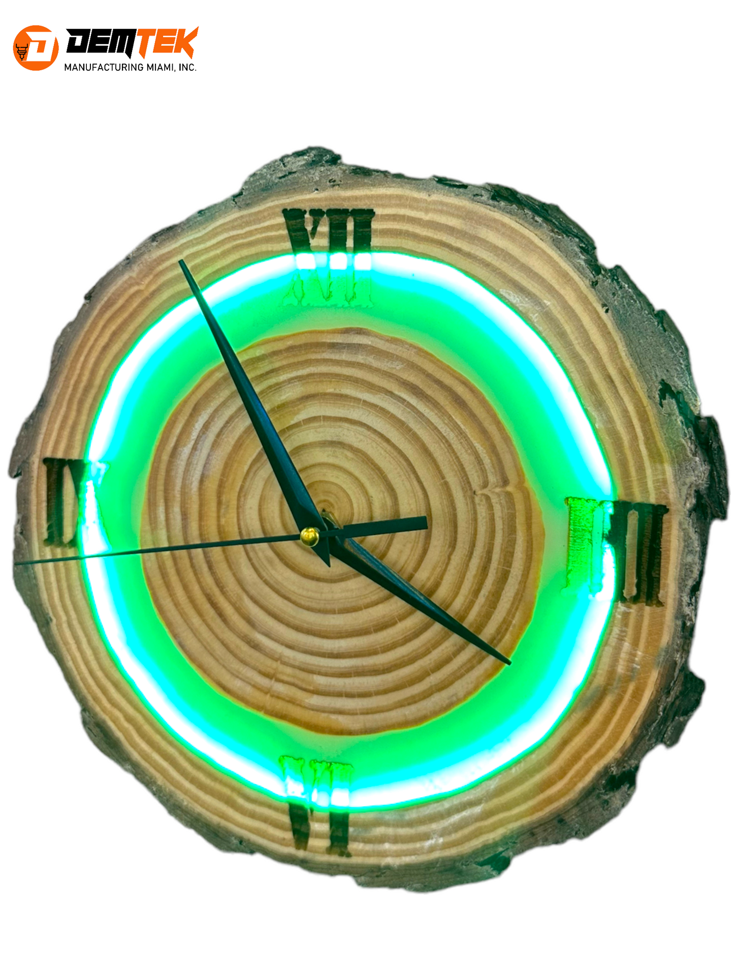 DEMTEK "Neon Green Log" Wooden Clock