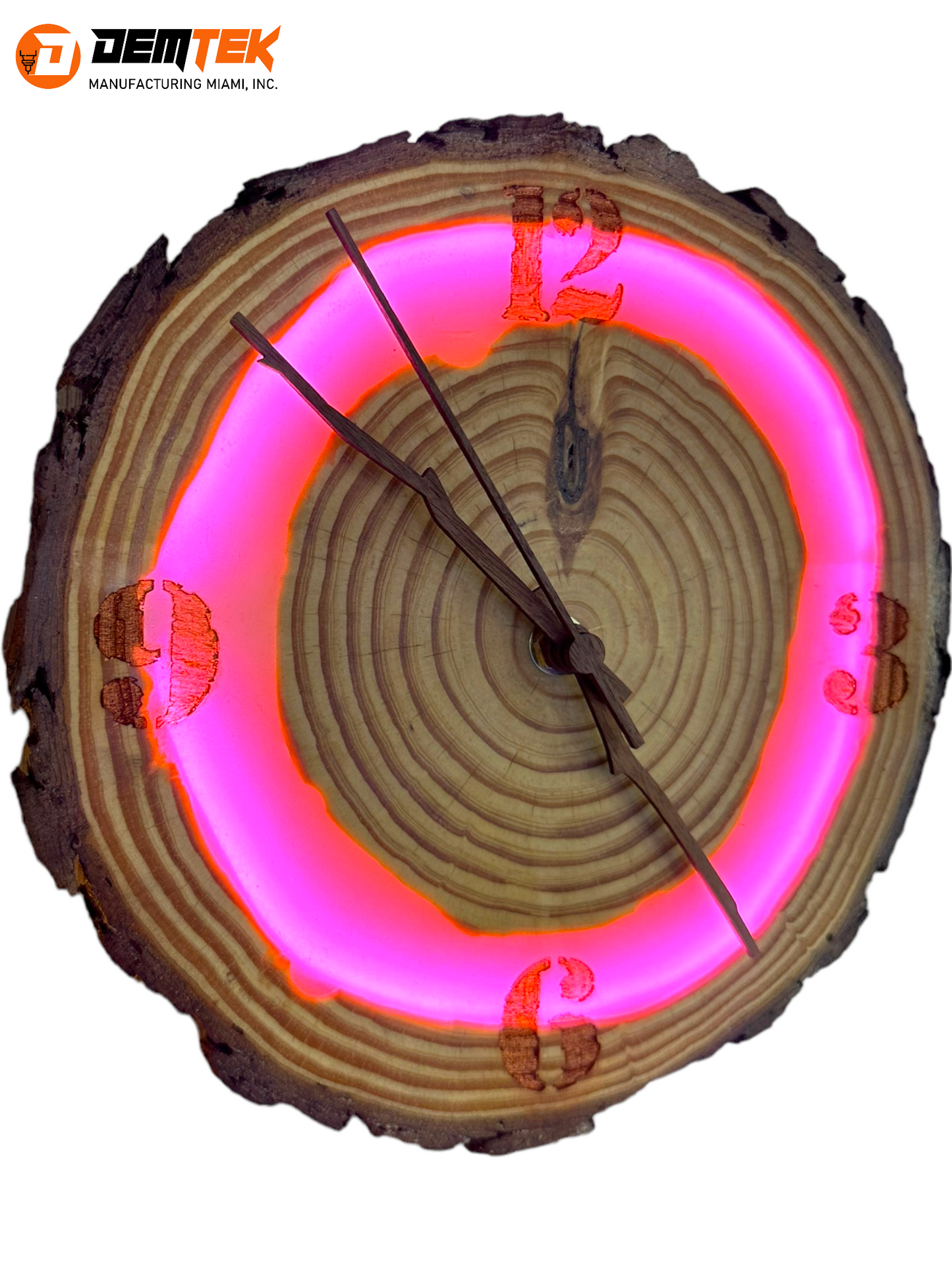 DEMTEK "Neon Pink Log" Wooden Clock