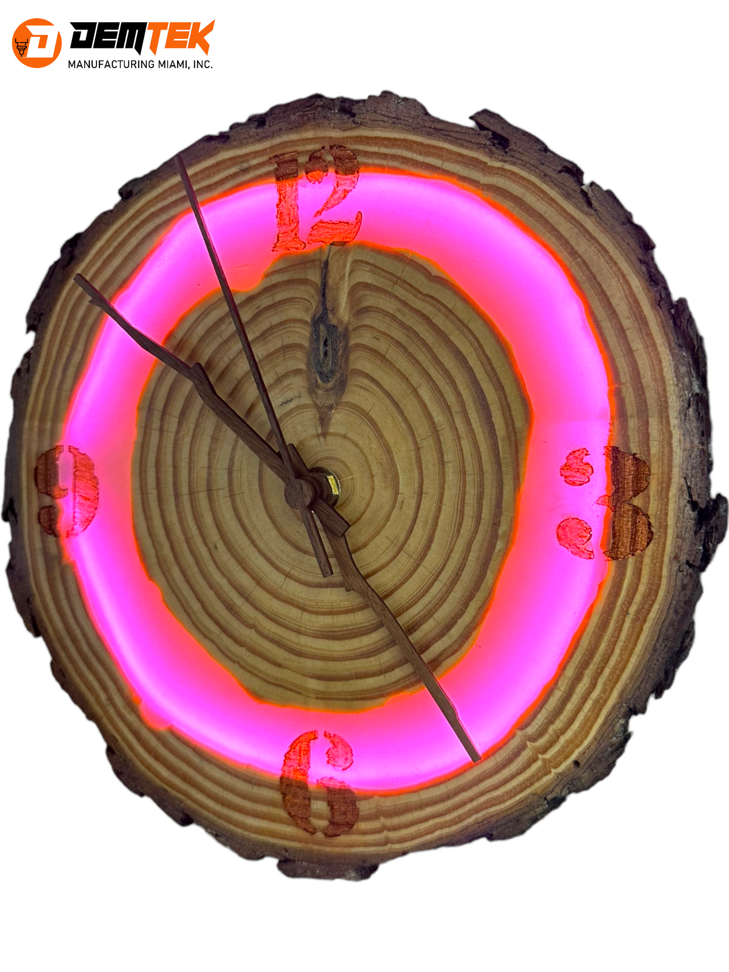 DEMTEK "Neon Pink Log" Wooden Clock