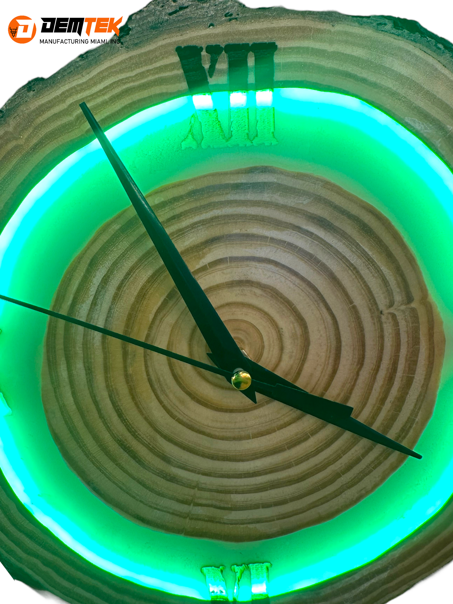 DEMTEK "Neon Green Log" Wooden Clock