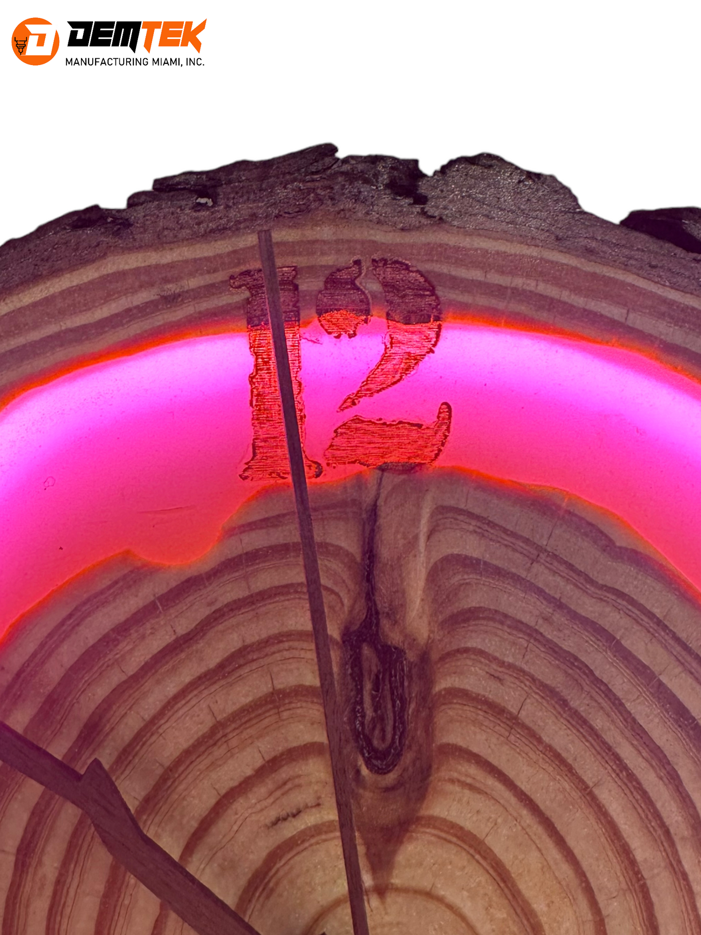 DEMTEK "Neon Pink Log" Wooden Clock