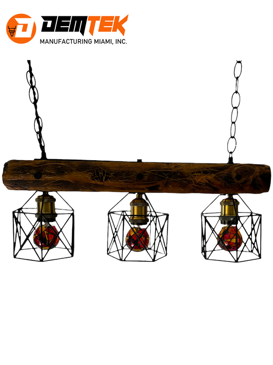 DEMTEK "The 3 Bulb Wooden Fantasy" Pendant Light (Bulb Included)