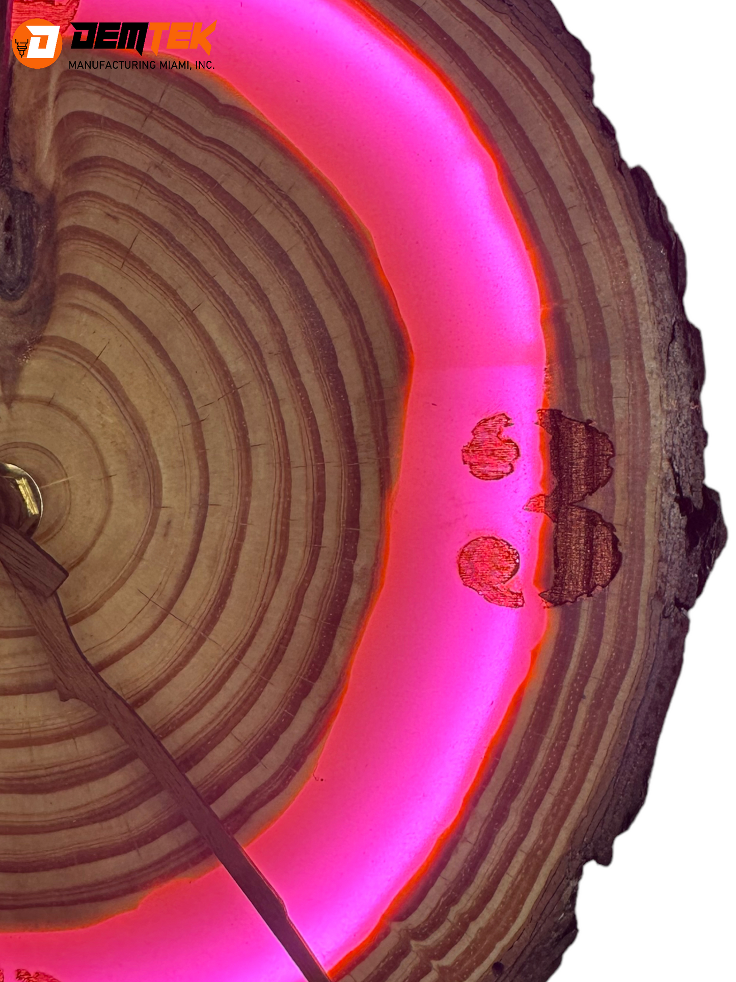 DEMTEK "Neon Pink Log" Wooden Clock