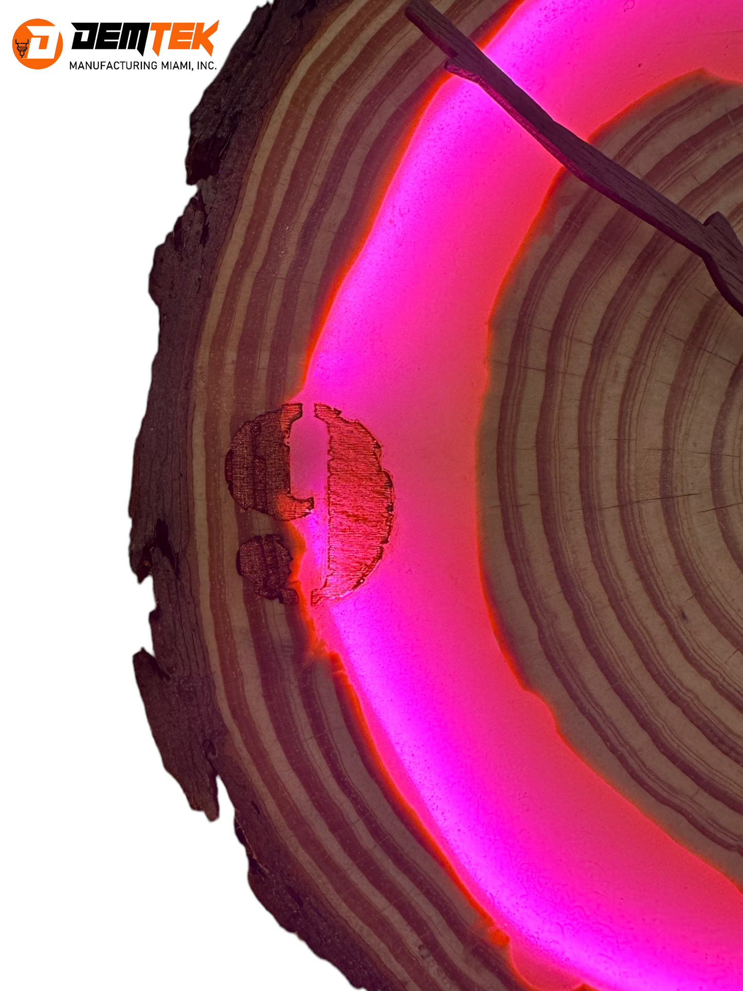 DEMTEK "Neon Pink Log" Wooden Clock